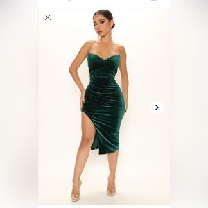 Fashion Nova Asymmetrical Green Velvet Dress (NWOT)
